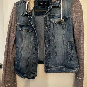 Black Rivet Denim Jacket with Knit Sleeves